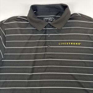 Nike LIVESTRONG Men's Golf Polo Size L Striped Black Micro Pique Shirt
